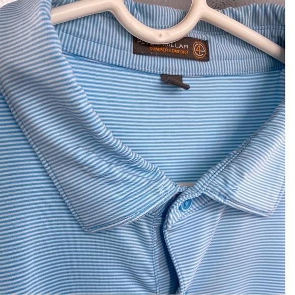 Peter Millar Summer Comfort Golf Polo Blue White Striped River Oaks CC Size XL - Picture 8 of 10